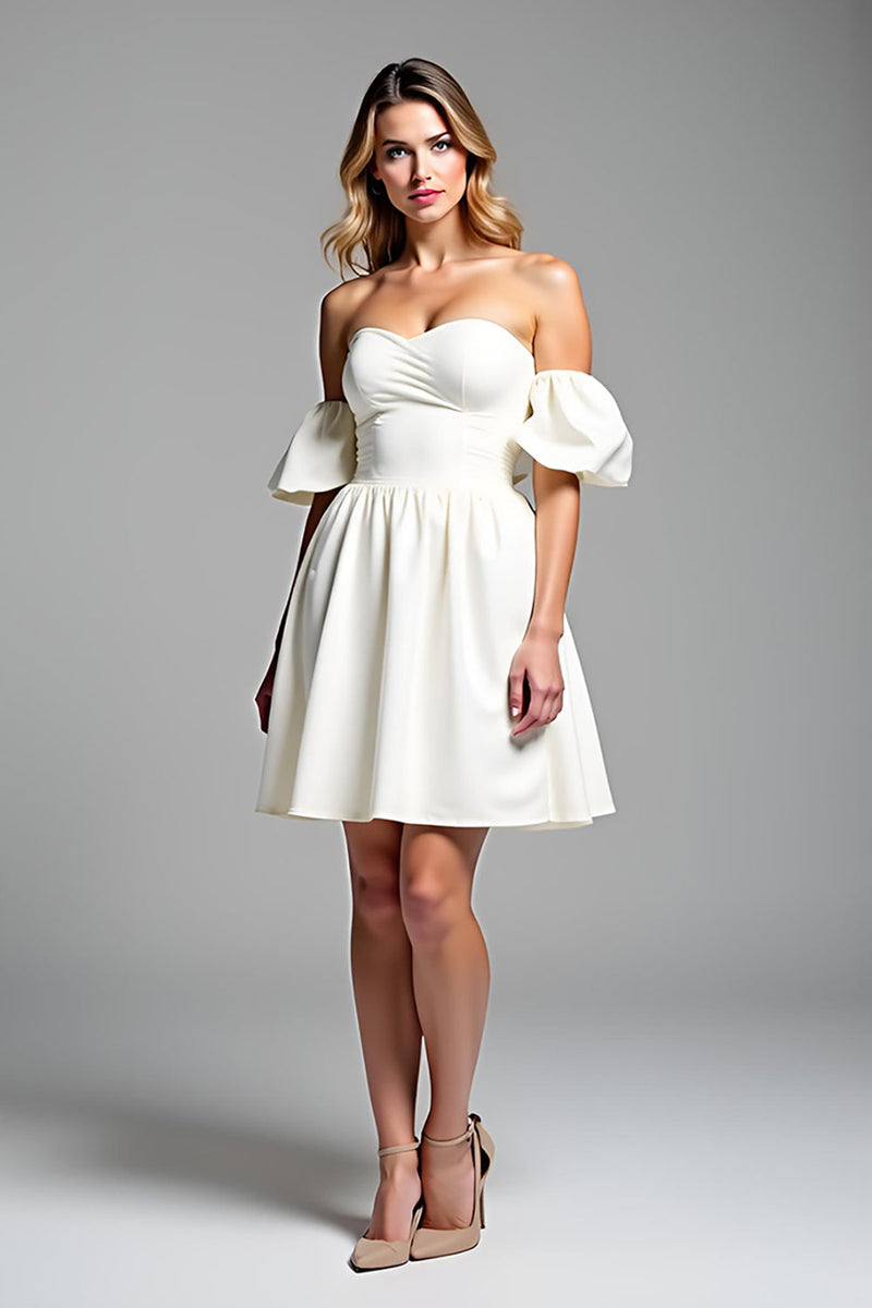 Load image into Gallery viewer, A Line Off the Shoulder Satin Little White Dress