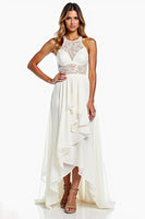Load image into Gallery viewer, Halter Neck White A Line High-Low Rehearsal Dinner Dress