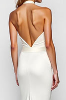 Load image into Gallery viewer, White Halter Mermaid Backless Long Rehearsal Dinner Dress