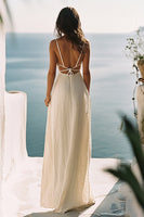 Load image into Gallery viewer, White Deep V-Neck Keyhole Spaghetti Straps Graduation Dress