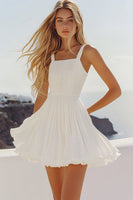 Load image into Gallery viewer, White Square Neck Pleated Mini Graduation Dress
