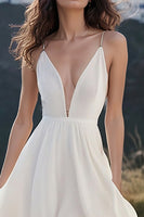 Load image into Gallery viewer, Flowy Chiffon Deep V-Neck White Tea Length Graduation Dress