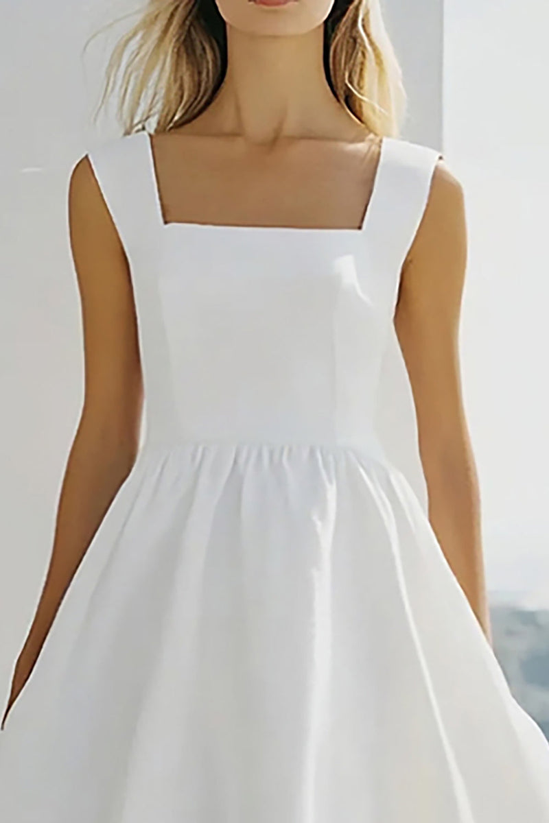 square neck white graduation dress Hellymoon Women White A-Line Square Neck Backless Graduation Dress