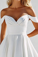 Load image into Gallery viewer, A Line Long White Off the Shoulder Graduation Dress