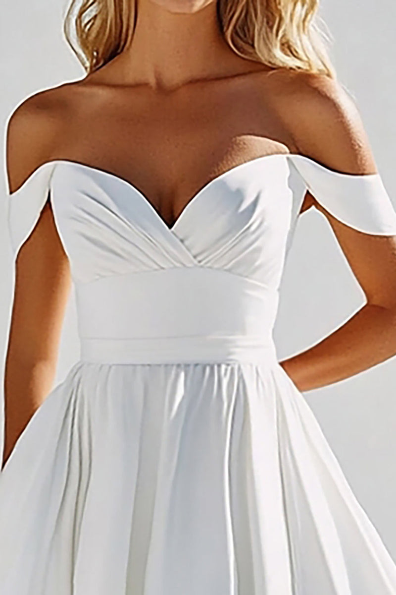 Load image into Gallery viewer, A Line Long White Off the Shoulder Graduation Dress