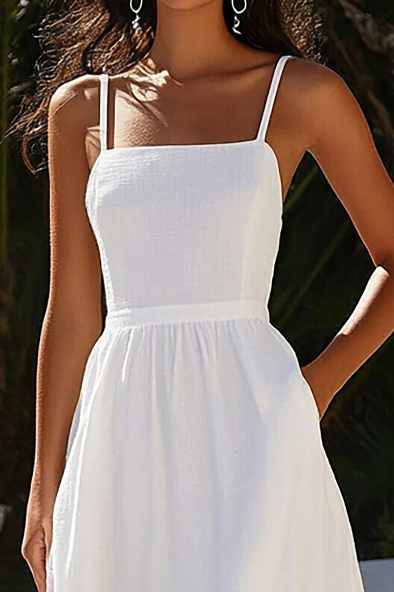 Load image into Gallery viewer, A Line White Spaghetti Straps Ankle Length Graduation Dress