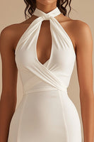 Load image into Gallery viewer, White Halter Satin Bodycon Keyhole Mini Length Graduation Dress