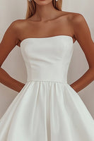 Load image into Gallery viewer, White A Line Strapless Ruched Short Graduation Dress