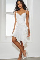 Load image into Gallery viewer, White Chic Spaghetti Straps Chiffon Graduation Dress with Ruffles