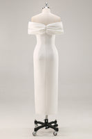 Load image into Gallery viewer, White Sheath Tea Length Off The Shoulder Graduation Dress
