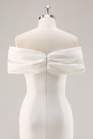 Load image into Gallery viewer, White Sheath Tea Length Off The Shoulder Graduation Dress