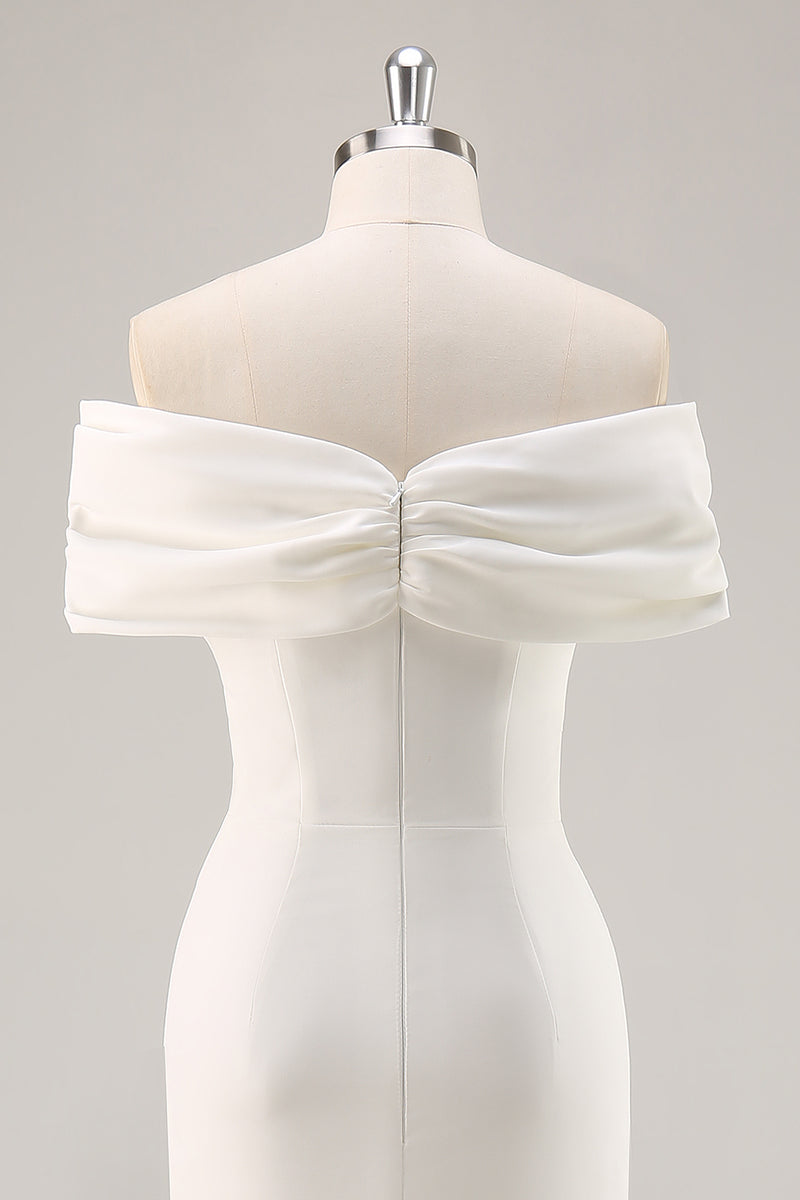 Load image into Gallery viewer, White Sheath Tea Length Off The Shoulder Graduation Dress