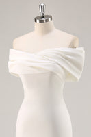 Load image into Gallery viewer, White Sheath Tea Length Off The Shoulder Graduation Dress