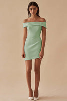 Load image into Gallery viewer, White Sheath Petite Length Off The Shoulder Graduation Dress