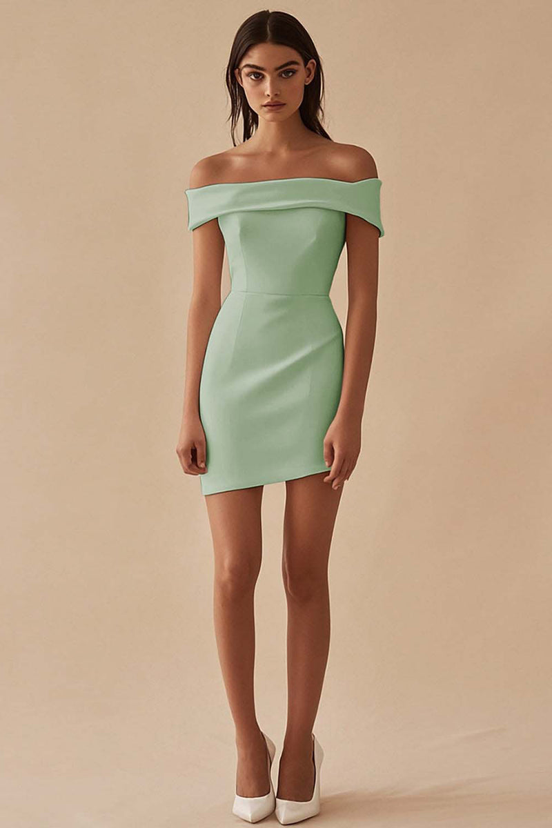 Load image into Gallery viewer, White Sheath Petite Length Off The Shoulder Graduation Dress