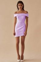 Load image into Gallery viewer, White Sheath Petite Length Off The Shoulder Graduation Dress