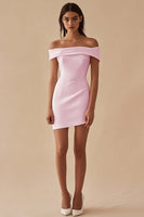 Load image into Gallery viewer, White Sheath Petite Length Off The Shoulder Graduation Dress