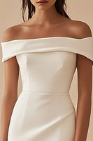 Load image into Gallery viewer, White Sheath Petite Length Off The Shoulder Graduation Dress