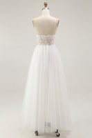 Load image into Gallery viewer, White A Line Tulle Long Rehearsal Dinner Dress with Embroidery