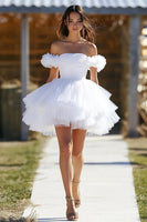 Load image into Gallery viewer, White Off the Shoulder Tiered Tulle Mini Graduation Dress