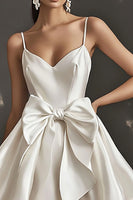 Load image into Gallery viewer, White Satin A Line Short Graduation Dress with Bowknot