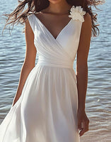 Load image into Gallery viewer, White Chiffon A Line V-Neck Long Graduation Dress