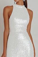 Load image into Gallery viewer, Sparkly White Sequins Bodycon Halter Short Graduation Dress