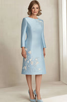 Load image into Gallery viewer, Floral Sky Blue Satin Long Sleeves Mother of the Bride Dress