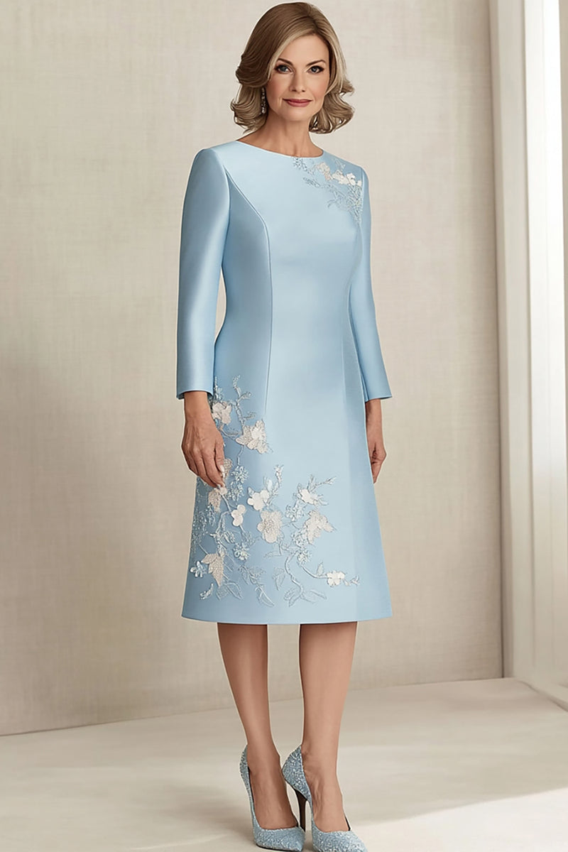 Load image into Gallery viewer, Floral Sky Blue Satin Long Sleeves Mother of the Bride Dress