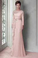 Load image into Gallery viewer, Taupe Satin Sheath Mother of the Bride Dress with Long Sleeves