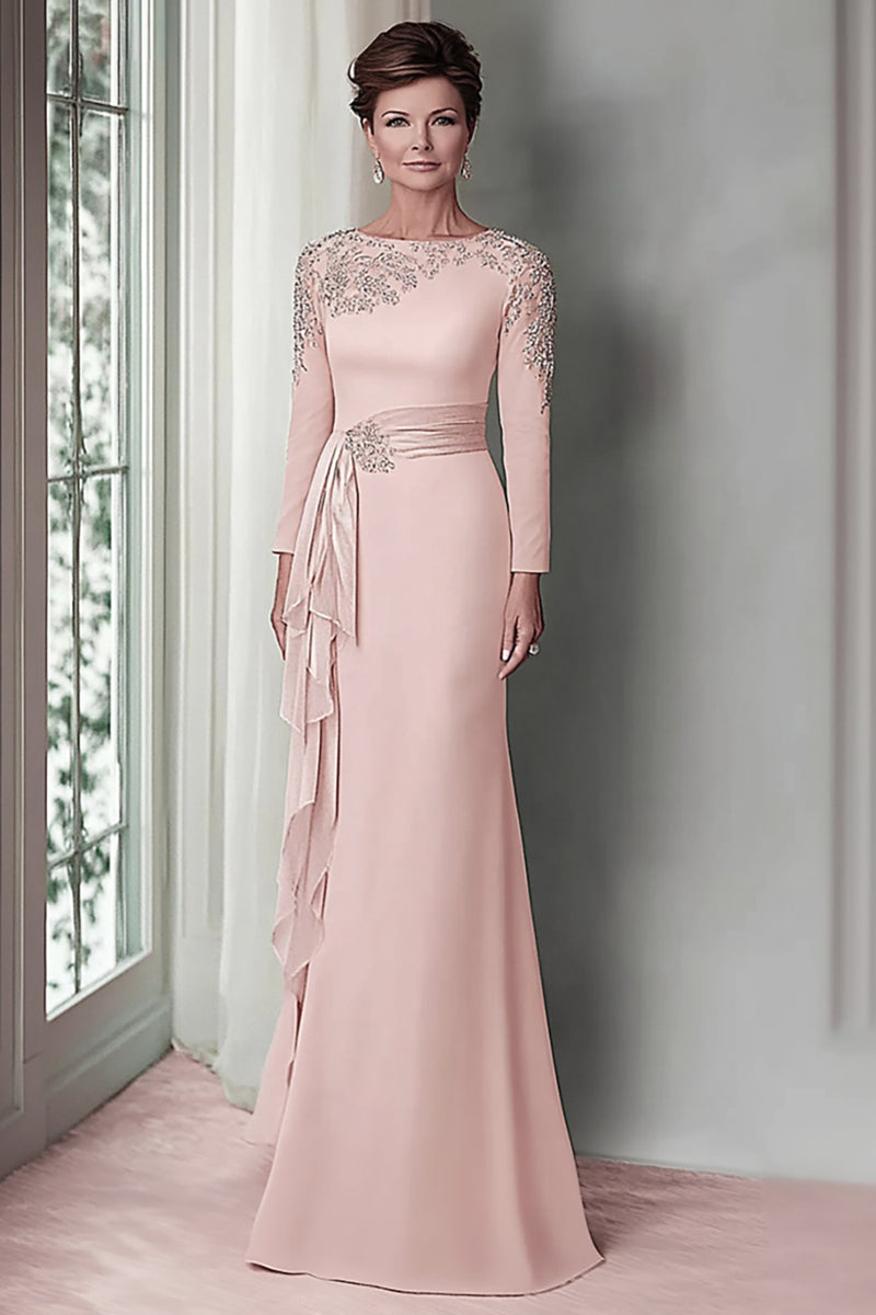 Load image into Gallery viewer, Taupe Satin Sheath Mother of the Bride Dress with Long Sleeves