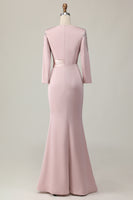 Load image into Gallery viewer, Elegant Taupe Satin Sheath Long Sleeves Mother of the Bride Dress