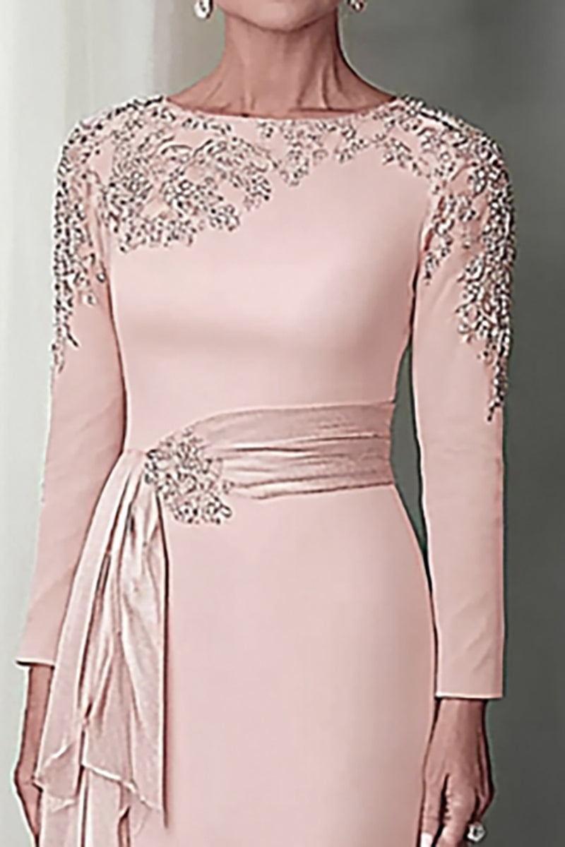 Load image into Gallery viewer, Elegant Blush Satin Sheath Mother of the Bride Dress with Long Sleeves