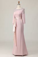 Load image into Gallery viewer, Elegant Taupe Satin Sheath Long Sleeves Mother of the Bride Dress