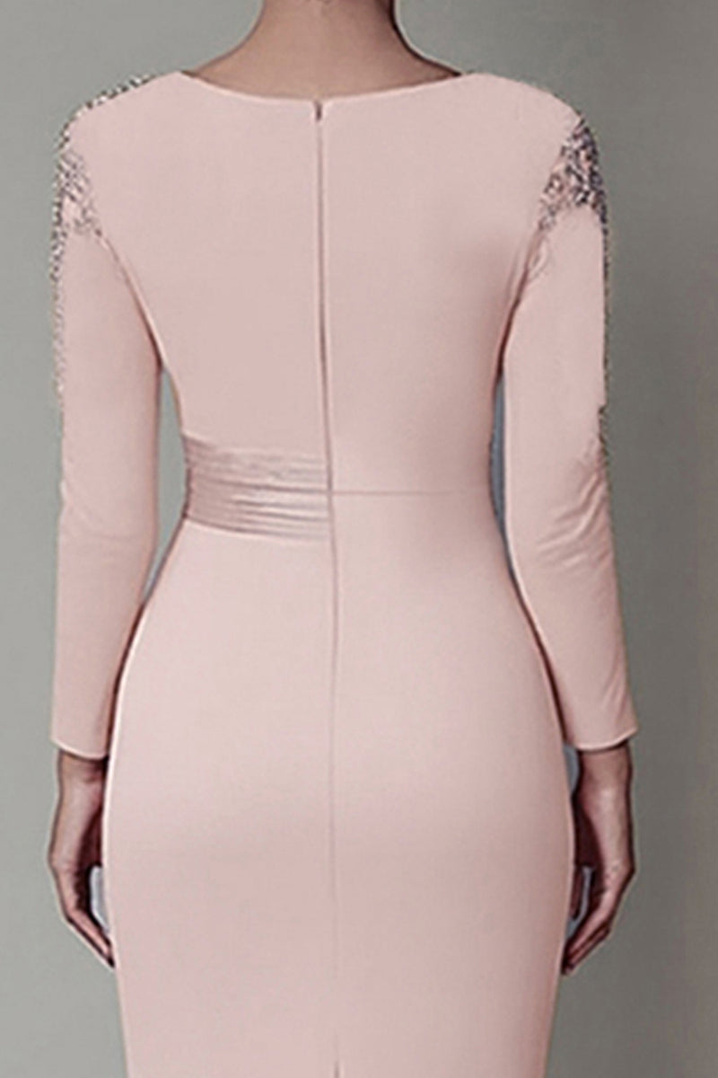 Load image into Gallery viewer, Elegant Blush Satin Sheath Mother of the Bride Dress with Long Sleeves