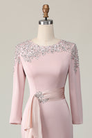 Load image into Gallery viewer, Elegant Taupe Satin Sheath Long Sleeves Mother of the Bride Dress