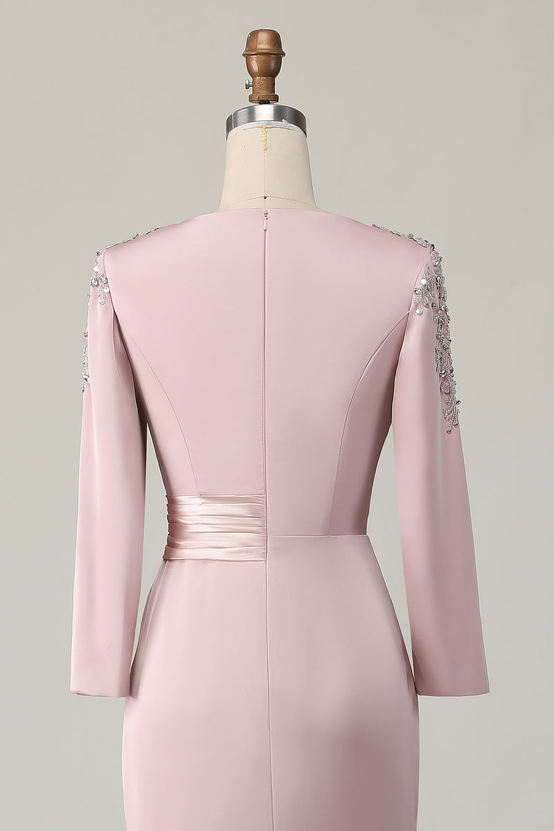 Load image into Gallery viewer, Elegant Taupe Satin Sheath Long Sleeves Mother of the Bride Dress
