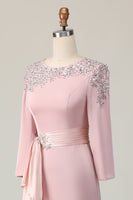 Load image into Gallery viewer, Elegant Taupe Satin Sheath Long Sleeves Mother of the Bride Dress