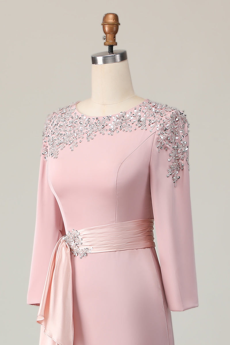 Load image into Gallery viewer, Elegant Taupe Satin Sheath Long Sleeves Mother of the Bride Dress