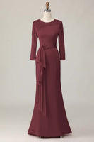 Load image into Gallery viewer, Elegant Taupe Satin Sheath Long Sleeves Mother of the Bride Dress
