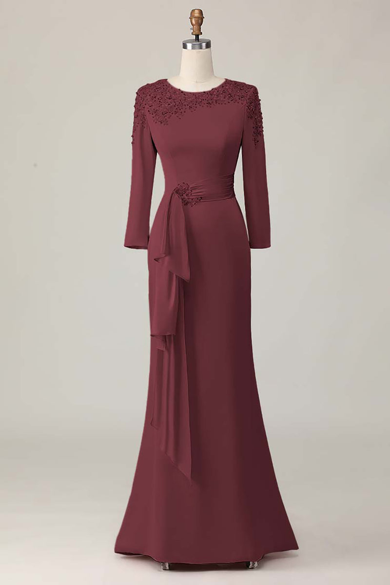 Load image into Gallery viewer, Elegant Taupe Satin Sheath Long Sleeves Mother of the Bride Dress