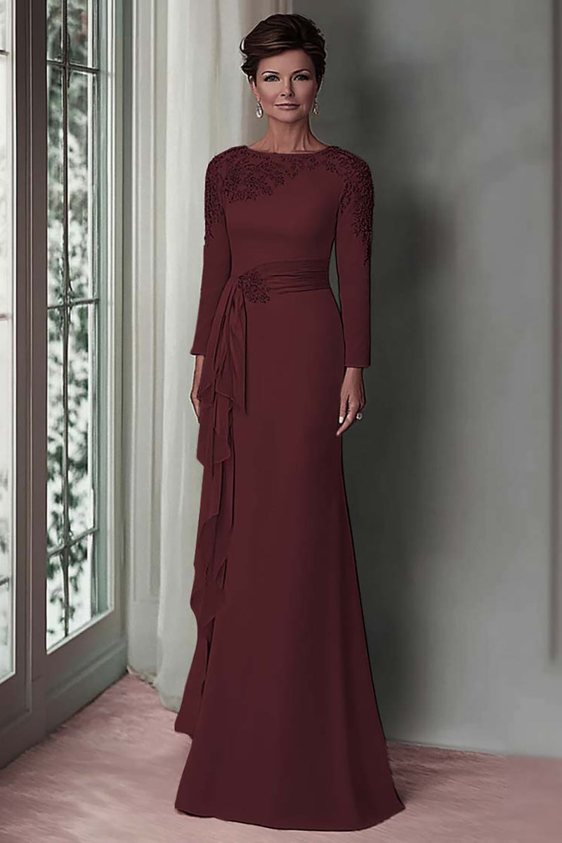 Load image into Gallery viewer, Elegant Blush Satin Sheath Mother of the Bride Dress with Long Sleeves