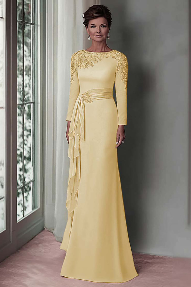 Load image into Gallery viewer, Taupe Satin Sheath Mother of the Bride Dress with Long Sleeves