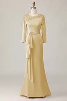 Load image into Gallery viewer, Taupe Satin Sheath Mother of the Bride Dress with Long Sleeves