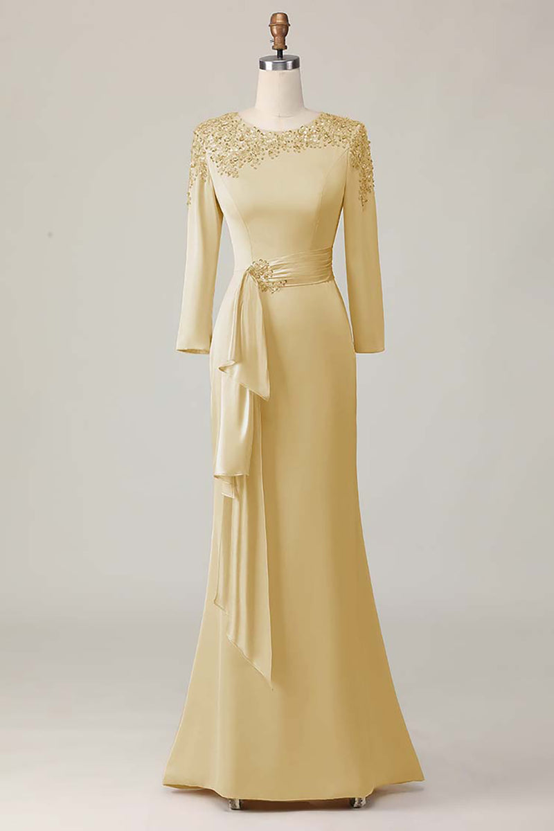 Load image into Gallery viewer, Elegant Blush Satin Sheath Mother of the Bride Dress with Long Sleeves