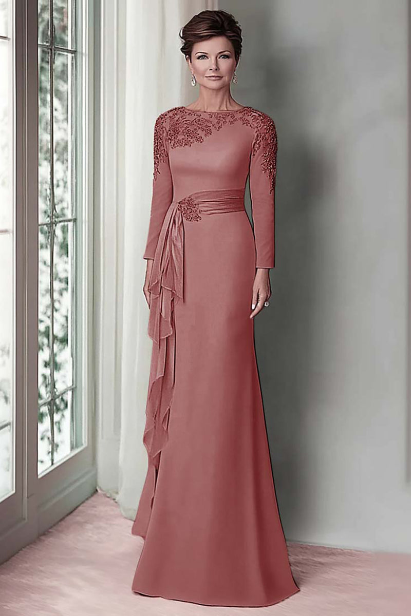 Load image into Gallery viewer, Elegant Blush Satin Sheath Mother of the Bride Dress with Long Sleeves