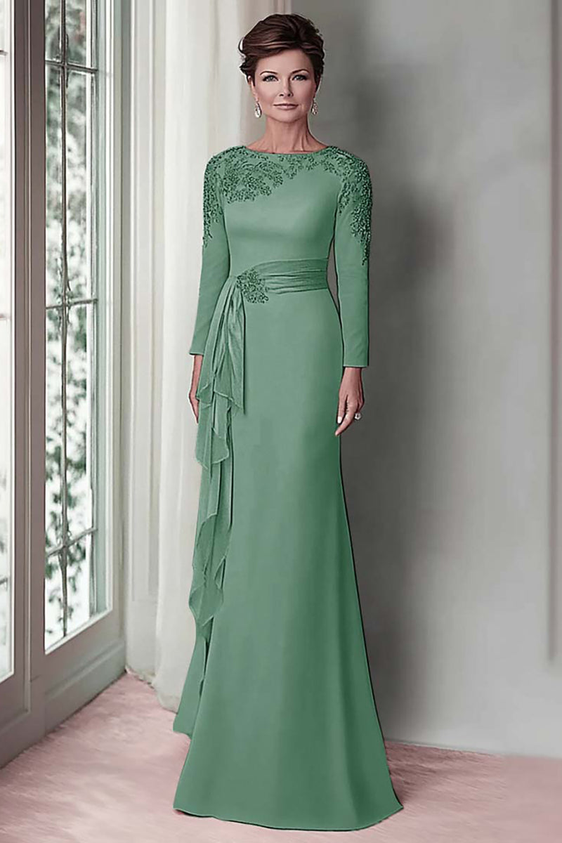 Load image into Gallery viewer, Taupe Satin Sheath Mother of the Bride Dress with Long Sleeves