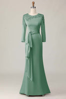 Load image into Gallery viewer, Taupe Satin Sheath Mother of the Bride Dress with Long Sleeves