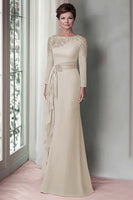 Load image into Gallery viewer, Taupe Satin Sheath Mother of the Bride Dress with Long Sleeves
