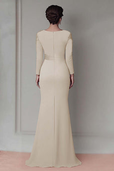 Taupe Satin Sheath Mother of the Bride Dress with Long Sleeves